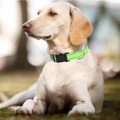 Dog Collars Adjustable for Medium Dogs,Heavy Duty Waterproof Dog Collar with Quick Release Buckle,Girl Boy Female Male Reflective Nylon Dog Collar with Soft Neoprene Padded,M,Green - color: Green, size: Medium