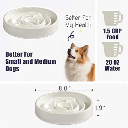 Ceramic Slow Feeder Dog Bowl,1.5 Cups Pet Slow Feeder for Small and Medium Breed,Puzzle Dog Food Dish,Anti-Gulping,Stop Bloat,Preventing Choking(White) - color: White