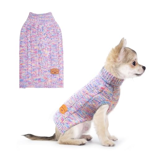 BEAUTYZOO Small Dog Sweater -Turtleneck Pullover Classic Cable Knit Fuzzy Winter Coat Dog Cold Weather Clothes for Small Medium Dogs Puppy Girl Boys(Rainbow Pink, XXS) - color: Gradient Pink, size: XXS (Back: 8", Chest: 10", Neck: 8")
