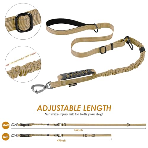 AUBELL Tactical Dog Leash Heavy Duty,4-6ft Reflective Strong No Pull Bungee Leash for Medium Large Dogs with Comfortable Padded Double Handle,Car Seat Belt,360 Degree Rotating Carabiner,Brown - color: M/L-Brown(4-6FT)