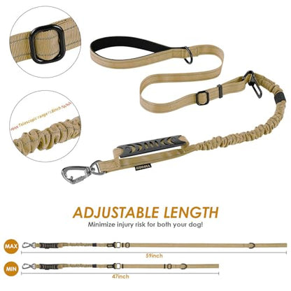 AUBELL Tactical Dog Leash Heavy Duty,4-6ft Reflective Strong No Pull Bungee Leash for Medium Large Dogs with Comfortable Padded Double Handle,Car Seat Belt,360 Degree Rotating Carabiner,Brown - color: M/L-Brown(4-6FT)