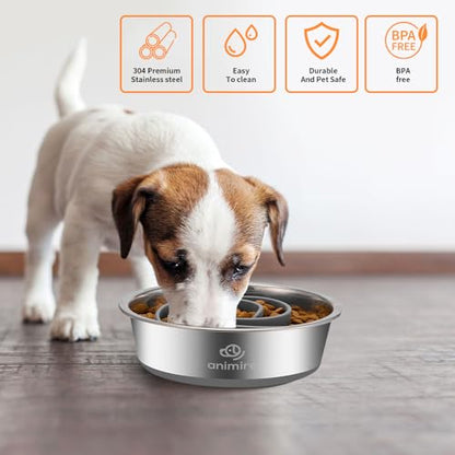 2-in-1 Metal Dog Bowl with Slow Feeder Insert, Stainless Steel Dog Bowls Food Grade 304, Water Food Bowl with Anti-Slip Silicone Base for Small, Medium, Large Dogs - color: Grey, size: 2 Cups