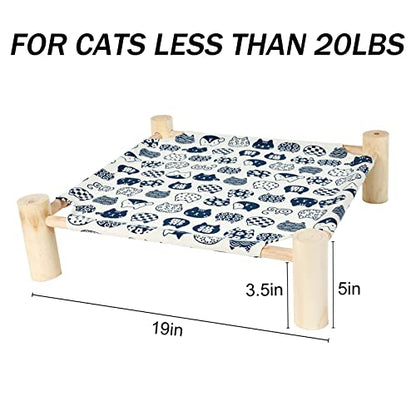Cat and Dog Hammock Bed for Small Dogs, Brethable Wooden Pet Rabbit Elevated Cooling Outdoor Bed Cots Furniture for All Seasons White Cat - color: White Cat
