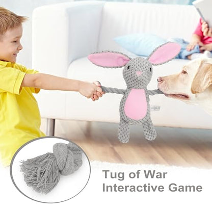 Dog Toys, Dog Squeaker Toys with Crinkle Paper, Stuffed Animal Dog Plush Chewing Toy, Cotton Rope Interactive Toys for Puppy, Small, Middle Dogs (Gray Rabbit) - color: Grey