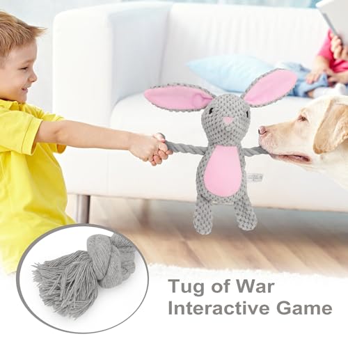 Dog Toys, Dog Squeaker Toys with Crinkle Paper, Stuffed Animal Dog Plush Chewing Toy, Cotton Rope Interactive Toys for Puppy, Small, Middle Dogs (Gray Rabbit) - color: Grey