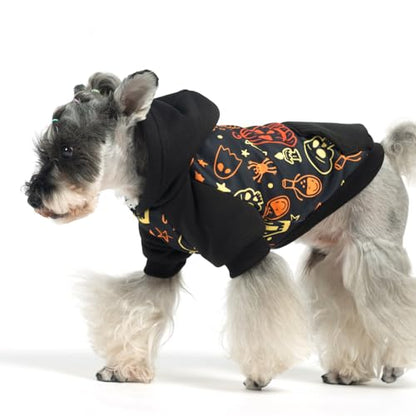 KOOLTAIL Halloween Dog Hoodie Pumpkin Costume Outfit for Small Medium Large Dogs, Soft Fall Pet Sweater Hat Hooded Sweatshirt, Clod Weather Coat, Warm Clothes with Leash Hole and Pocket Male/Female M - color: Halloween Pattern, size: Medium