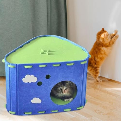 Felt Cat House Hideaway Sturdy Furniture Protector Pet Sleeping Bed Grinding Claw Cozy Portable Practical Cat Bed Cave- Blue - color: Blue
