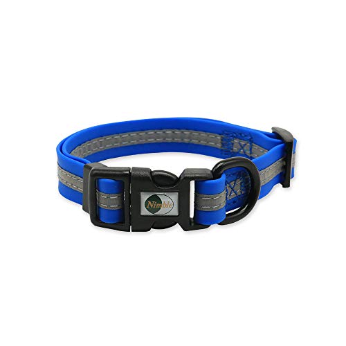 NIMBLE Dog Collar Waterproof Pet Collars Anti-Odor Durable Adjustable PVC & Polyester Soft with Reflective Cloth Stripe Basic Dog Collars S/M/L Sizes (Small (9.45”-14.17”inches), Blue) - color: Blue, size: Small (9.45”-14.17”inches)