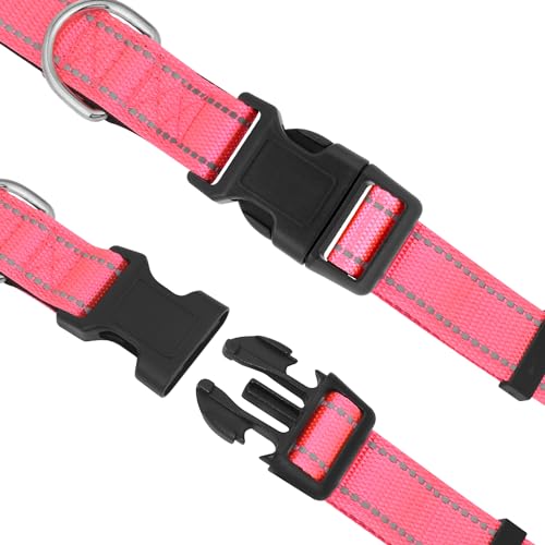 Dog Collars Adjustable for Medium Dogs,Heavy Duty Waterproof Dog Collar with Quick Release Buckle,Girl Boy Female Male Reflective Nylon Dog Collar with Soft Neoprene Padded,M,Hot Pink - color: Hot pink, size: Medium