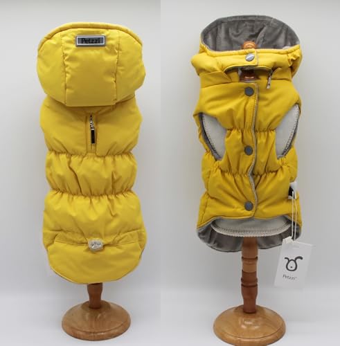 Warm Dog Coat Jacket with Detachable Hood Harness Hole Winter Coat Pet Clothes Dog Cold Weather Coats Cozy Snow Jacket Vest for Small Medium Large Dogs - Blake (Yellow, Large) - color: Yellow, size: Large