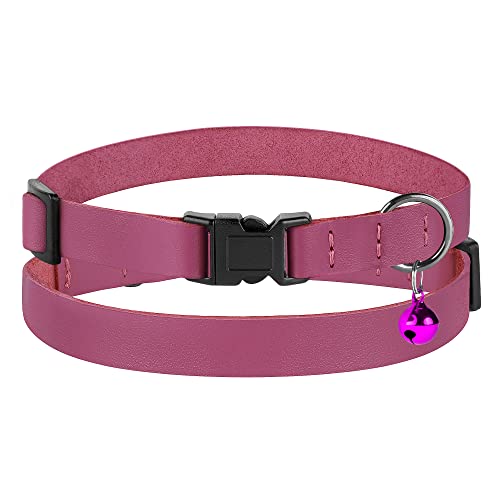 Breakaway Cat Collar with Bell - Leather Adjustable Kitten Collars with Safety Quick Release Buckle - Soft Small Pet Collars for Girl & Boy Cats (Pink) - color: Pink