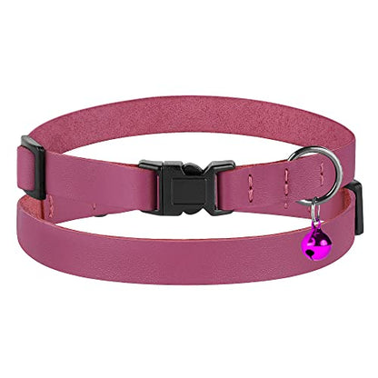 Breakaway Cat Collar with Bell - Leather Adjustable Kitten Collars with Safety Quick Release Buckle - Soft Small Pet Collars for Girl & Boy Cats (Pink) - color: Pink