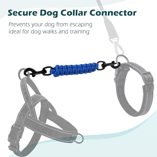 Dog Collar Safety Clip, Handmade Backup Safety Strap for Dog Harness, Prong, Pinch Collar, Double Ended Clasp Leash Connector (Blue) - color: Blue