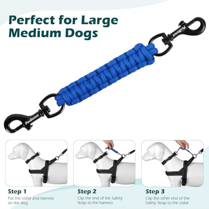Dog Collar Safety Clip, Handmade Backup Safety Strap for Dog Harness, Prong, Pinch Collar, Double Ended Clasp Leash Connector (Blue) - color: Blue
