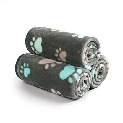 Luciphia 1 Pack 3 Blankets Fluffy Premium Fleece Pet Blanket Flannel Paw Printed Throw for Dog Cat(Medium 30x20'', Grey) - color: Grey Paw2, size: 30x20 inch (Pack of 3)