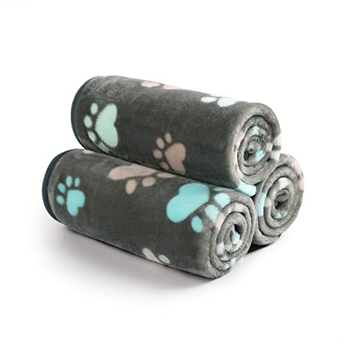 Luciphia 1 Pack 3 Blankets Fluffy Premium Fleece Pet Blanket Flannel Paw Printed Throw for Dog Cat(Large 41x31'', Grey) - color: Grey Paw2, size: 41x31 inch (Pack of 3)