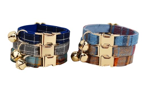 Personalized Cat Collar with Engraved Name and Phone Number - Customizable Kitten Collars for Boys and Girls (Plaid) - color: Plaid