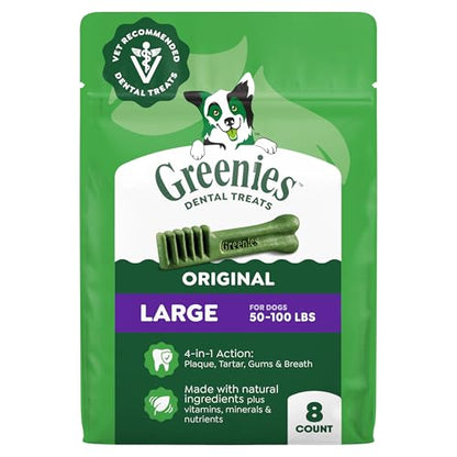 Greenies Veterinarian-Recommended Adult Natural Dental Dog Treats Large Size, Dog Dental Chews, Original Flavor, 12 oz. Pack, 8 Count - size: 8 Count (Pack of 1)