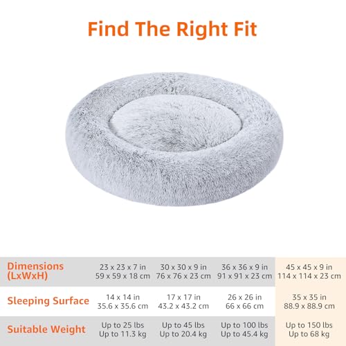 Amazon Basics Washable Donut Pet Bolster Faux Fur Bed with Removable Cover, Anti-Slip Bottom for Dog, Grey, 45" x 45" - color: Grey, size: 45" x 45"