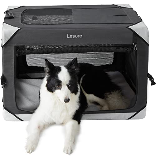 Lesure Collapsible Dog Crate - Portable Travel Kennel for Large Dog, 4-Door Pet Crate with Mesh Windows, Indoor & Outdoor, Charcoal Gray - color: Charcoal Grey, size: 36.0"L x 25.0"W x 25.0"H