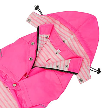 HDE Dog Raincoat Poncho Double Layer Zip Rain Jacket with Removable Hood, Leash Hole for Small to 3XL Dogs and Puppies Pink - S - color: Pink, size: Small