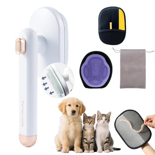 4 Set Dog Brushs for Shedding, Cleaning Kit with Grooming Brush, Dog Brush, Pet Hair Removal Glove and Storage Bag, Self-Cleaning Grooming Kit for Long/Short Hair, Best Cleaning Kit
