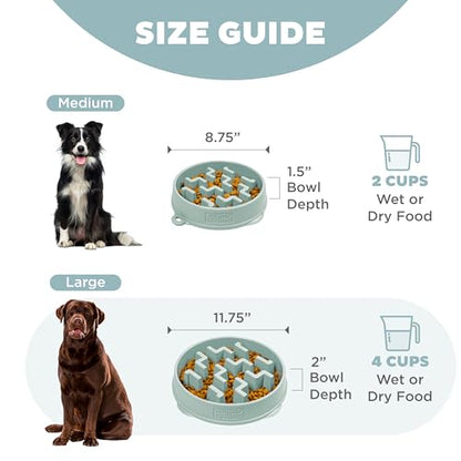 Outward Hound Medium Slow Feeder Bowl, Puzzle Maze for Fast Eaters, Small to Medium Dogs, Helps Prevent Bloat & Aid Digestion, Holds 2 Cups Wet or Dry Food, Non-Slip, Made Without BPA, Sage - size: Medium