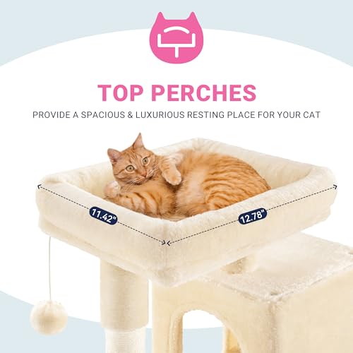 Allewie 29 Inches Cat Tree Tower/Plush Perches Platform/Condo/House/Sisal Scratching Posts/Multi-Level Activity Center Furniture for Kittens/Beige - color: Beige