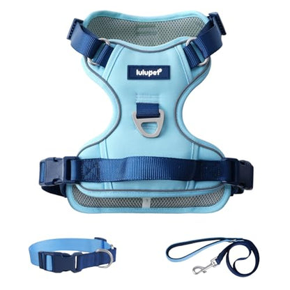 Blue Dog Harness Leash Collar Set, No Pull Reflective Dog Vest Harness with Control Handle, Adjustable Breathable Pet Harness for Small Medium Dogs Walking Training - color: Blue, size: S