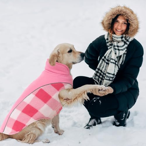 Kuoser Dog Winter Coat, Reversible Waterproof Dog Jacket with Reflective Strip, Warm Dogs Fleece Vest Adjustable Doggy Cold Weather Clothes Plaid Christmas Outfit Pet Apparel for Small Dogs, Pink XS - color: Pink, size: X-Small (Chest Girth: 9.4-13.8'' )