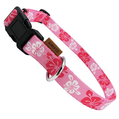 Dog Collar, Cute Floral Pattern, Soft and Adjustable Collar with Quick Release Buckle (XS (Neck 9-13", Width 3/8"), Hawaiian Pink) - color: Hawaiian Pink, size: XS (Neck 9-13", Width 3/8")