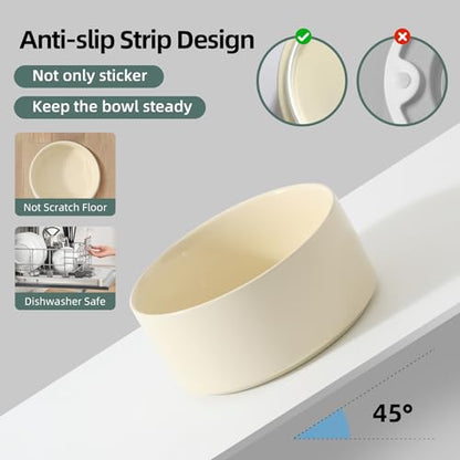 Havniva Raised Cat Bowls Water Bowl 5.1” Elevated Ceramic Cat Food and Water Bowl Whisker Friendly Pet Food Bowls for Indoor Cats, Wide Cat Water Dish Prevent Whisker Fatigue Non Slip Cat Feeder - color: 2 x Bowl + Stand - Light Yellow