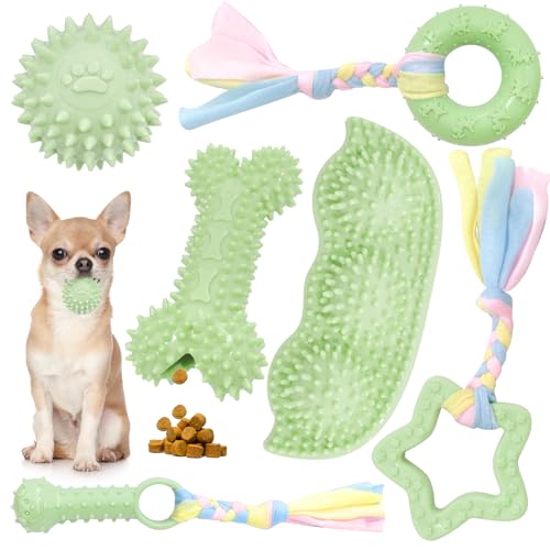 Petcare 6 Pack Small Dog Toys for Small Breed, Cute Green Puppy Teething Toys, Rubber Chew Toys, Essentials to Keep Them Busy, Best Pet Birthday Dog Toys - color: Green
