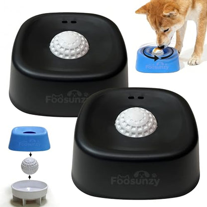 Slow Feeder Dog Bowls for Liquid with Rolling Ball, Interactive Lick Bowl Licking Slow Feeder for Wet Food, Water & Treats Lick Toy for Dogs Cats Large Medium Small (Style1-Black02+Black02) - color: Style1-Black02+Black02