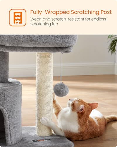 Feandrea Cat Tree, Small Cat Tower with Sisal Scratching Post, Plush Condo with Padded Perch, for Small Spaces, Kittens, Light Gray UPCT50W - color: Light Gray