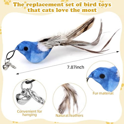 Leitee 30 Pcs Cat Toy Refills Cat Feather Wand Replacement Simulation Bird Insect Mice Toys for Interactive Indoor Outdoor Kitten