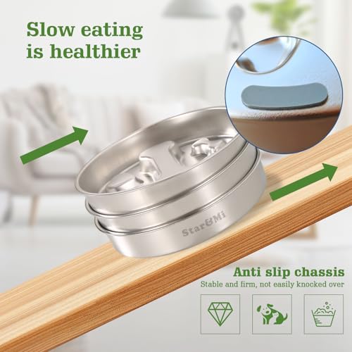 Stainless Steel Slow Feeder Dog Bowls – Non-Slip Metal Dog Bowl for Large & Medium Breeds, Puppy Puzzle Feeder – 2 Cup Capacity for Small to Big Pets – Durable Slow Feed Dog & Cat Food Dish with Mat - color: Paw With Mat