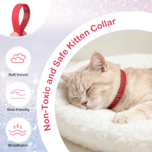 Rhinestone Cat Collar Breakaway with Bell, Diamond Cat Collar with Safety Buckle Quick Release for Girl Boy Small Kitten Pets Puppy,Cute Soft Female Male Cat Collars, Christmas 8-12" - color: Red-2 (1 Pack), size: 8"-12" Cats / Mini Dogs