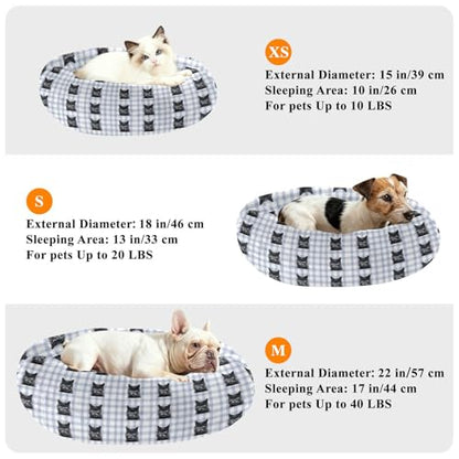 Pet Bed Cat Plaid Purple Print, 18" Small Dog Cuddler with Anti-Slip Bottom, Cute Pattern Round Sofa for Indoor Puppies & Kittens, All-Season Comfort - size: Small