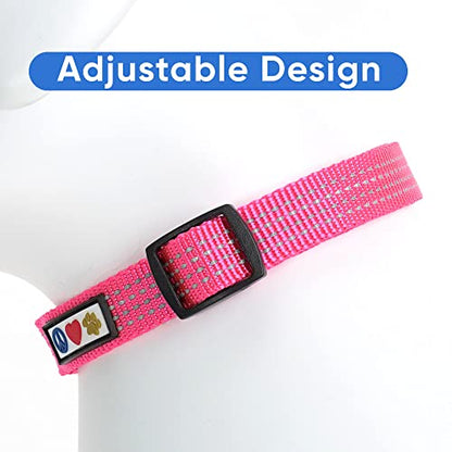 Pawtitas Reflective Dog Collar for X-Small Dogs – Adjustable Nylon Puppy Collar with Quick-Release Buckle | Fits Neck 8–13 in | Night Safety Training Collar | XS | Pink - color: Pink, size: X-Small (Pack of 1)
