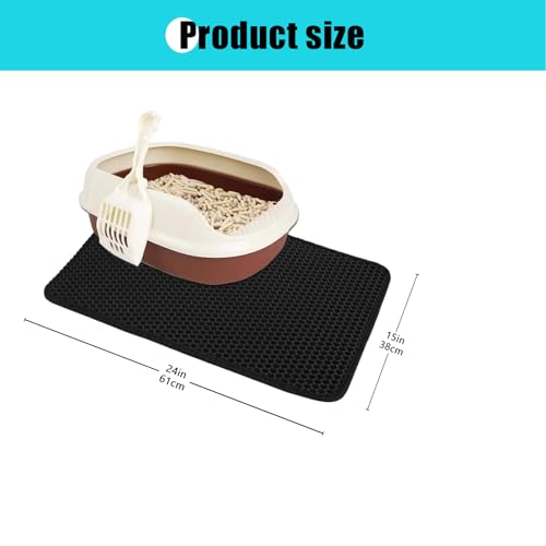 Cat Litter Mat, Kitty Litter Collector, Double Layered Honeycomb Design Waterproof, Anti Urine, Anti Slip, Easy to Clean, Limit Garbage (23"x14.5", Black) - color: Black, size: 23" x 14.5"