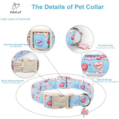 Valentines Dog Collar for Small Dogs - Valentine Candy Hearts Dog Collars, Love Boy Girl Dogs Collars, Lightweight Adjustable Cute Blue Puppy Collar with Quick-Release Buckle XS - color: Candy Heart, size: XS