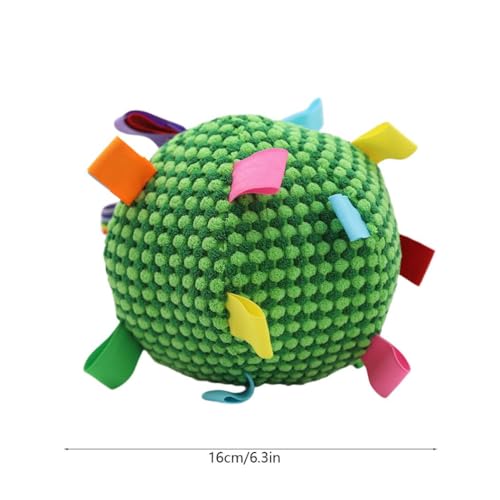 Plush Dog Ball Toy with Bell & Colorful Straps, 6.3 Inch Soft Interactive Fetch Toy, Lightweight Chew Toy for Small & Medium Dogs, Puppy Stuffed Play Ball (Green) - color: Green