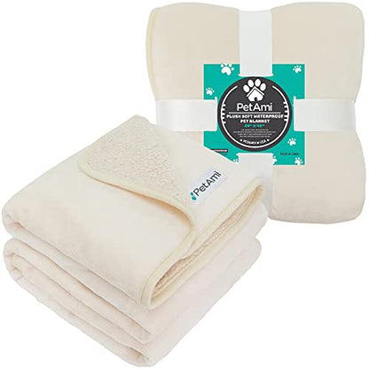PETAMI Sherpa Fleece Waterproof CAT and Dog Blanket, Beige, Medium - color: Beige, size: Medium (29x40)