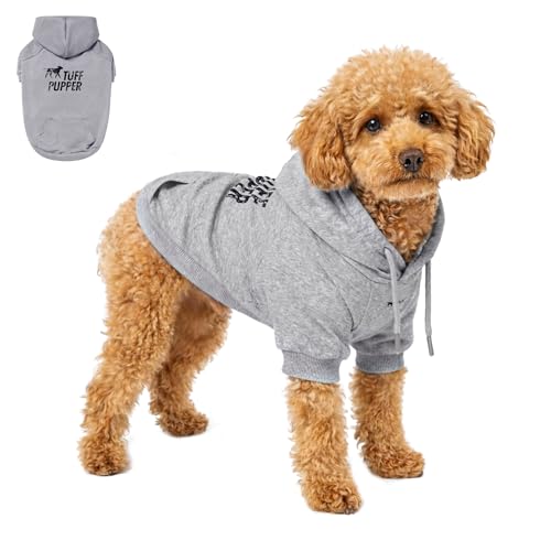 Tuff Pupper Dog Hoodie | Premium Quality Insulated Fabric | Ultra Soft Interior for Superior Comfort | Elastic Cuffs & Drawstring for Warmth | Stretch Fit Suitable for All Breeds (Gray, XXS) - color: Heather Grey, size: 5-10 lbs (XX-Small)