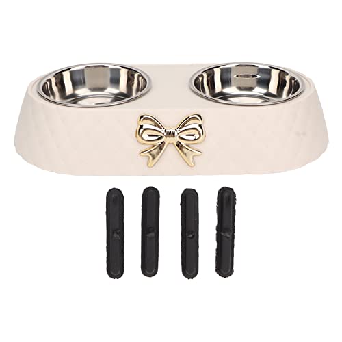 Stainless Steel Double Pet Bowls with Bowknot Decor Holder, Prevent Slip Cat and Dog Food Water Bowls, Cat Food Bowl Elevated, Dog Bowls Elevated, Cat Food and Water Bowl Set(Beige) - color: Beige