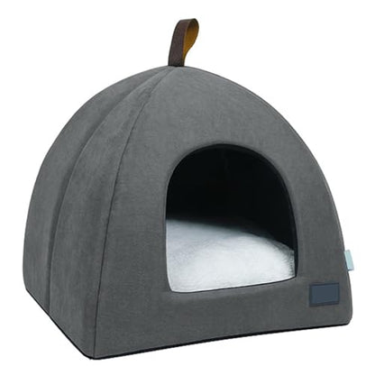 Zerone Pet Tent, Foldable Cat Bed Breathable Cat House Indoor Pet Tent Dog Bed with Mat (M) - color: Grey, size: M