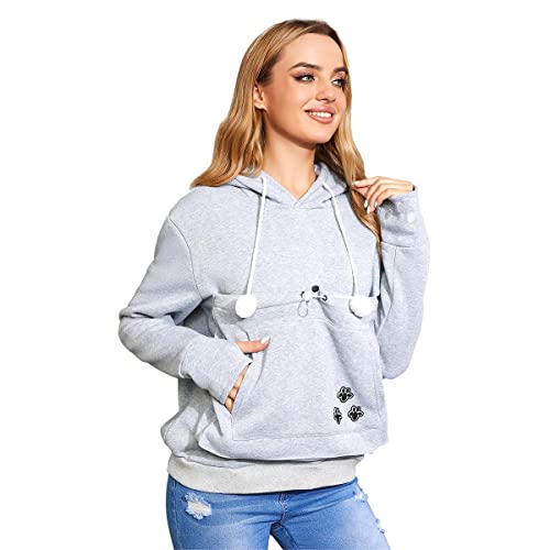 Unisex Big Pouch Hoodie Long Sleeve Fleece Pet Dog Holder Carrier Pullover Sweatshirt… - color: Light Grey, size: XX-Large