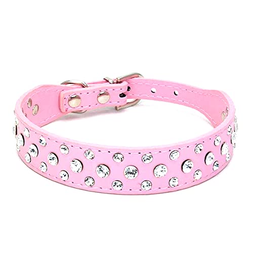Rhinestone Dog Collar, Bling Rhinestone PU Leather Crystal Diamond Pet Dog Cat Puppy Collar Black S M L XL (XS, Pink) - color: Pink, size: XS