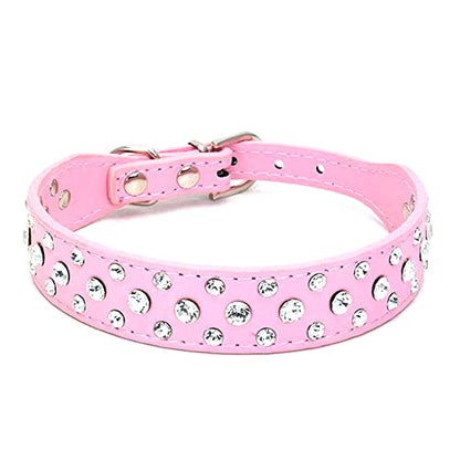 Rhinestone Dog Collar, Bling Rhinestone PU Leather Crystal Diamond Pet Dog Cat Puppy Collar Black S M L XL (XS, Pink) - color: Pink, size: XS